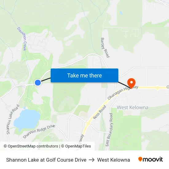 Shannon Lake at Golf Course Drive to West Kelowna map