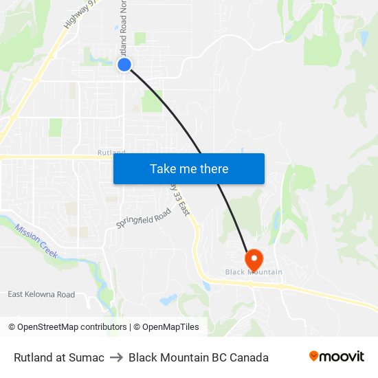 Rutland at Sumac to Black Mountain BC Canada map