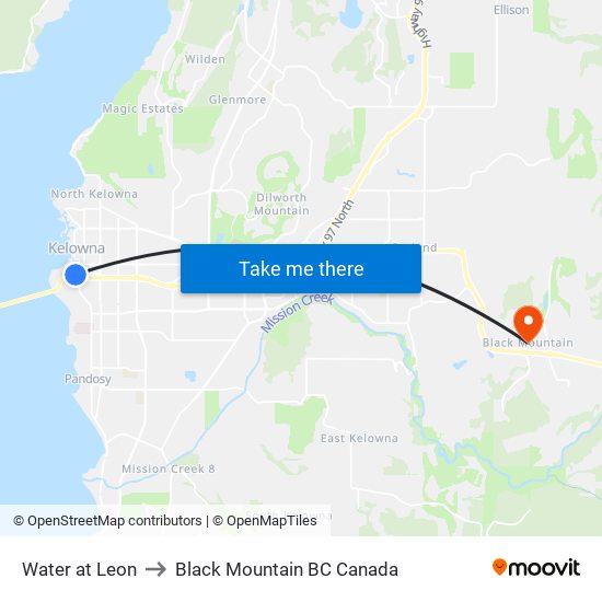 Water at Leon to Black Mountain BC Canada map