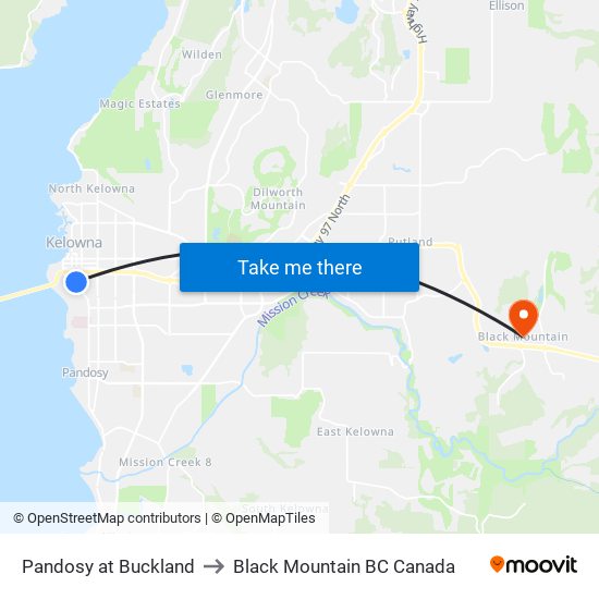 Pandosy at Buckland to Black Mountain BC Canada map