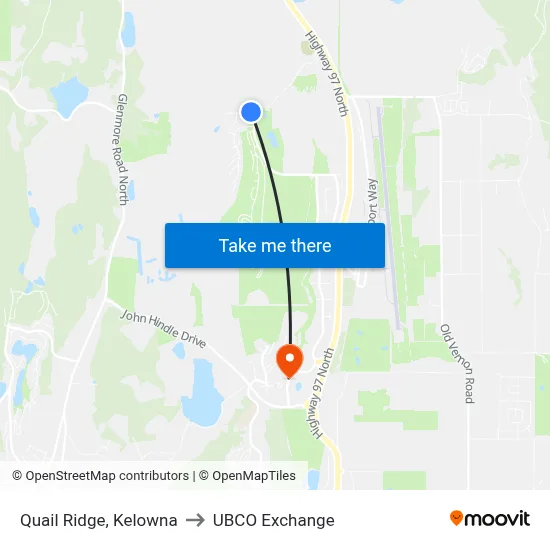 Quail Ridge, Kelowna to UBCO Exchange map