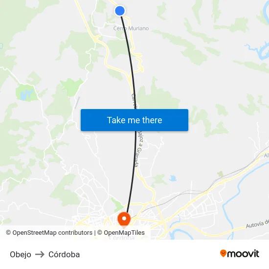 Obejo to Córdoba map