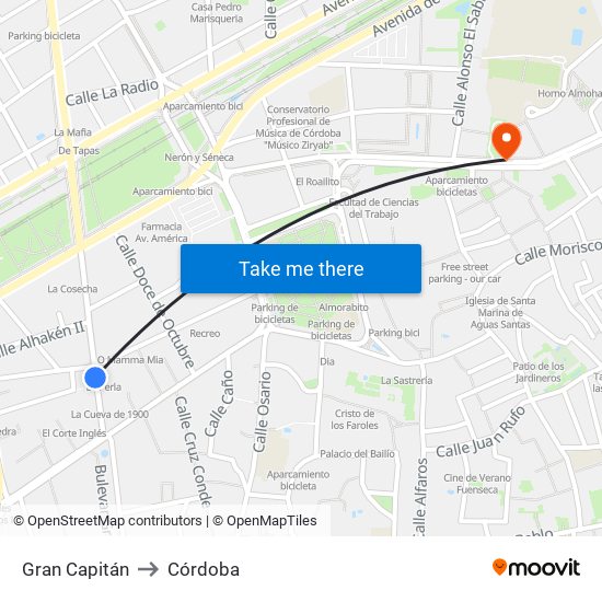 Gran Capitán to Córdoba map