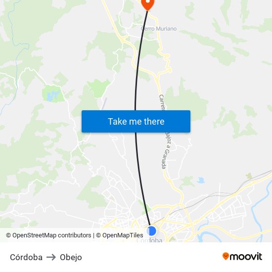 Córdoba to Obejo map