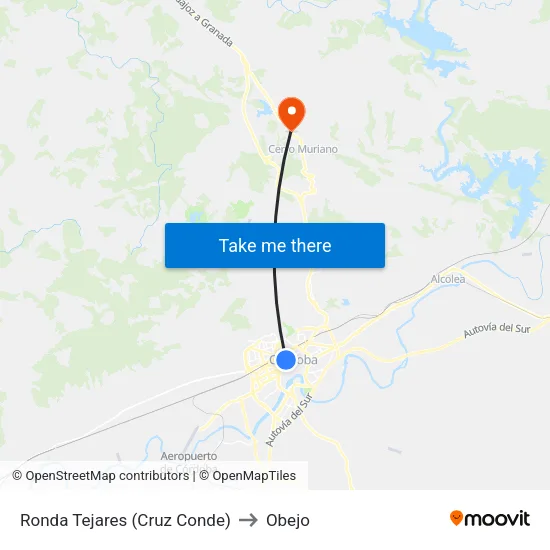 Ronda Tejares (Cruz Conde) to Obejo map
