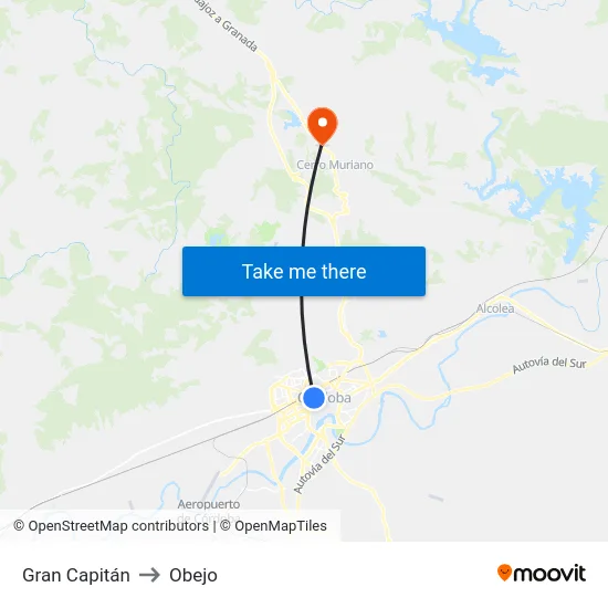Gran Capitán to Obejo map