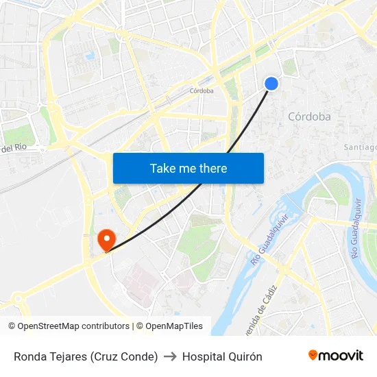 Ronda Tejares (Cruz Conde) to Hospital Quirón map