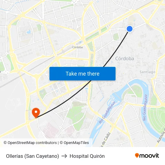 Ollerías (San Cayetano) to Hospital Quirón map