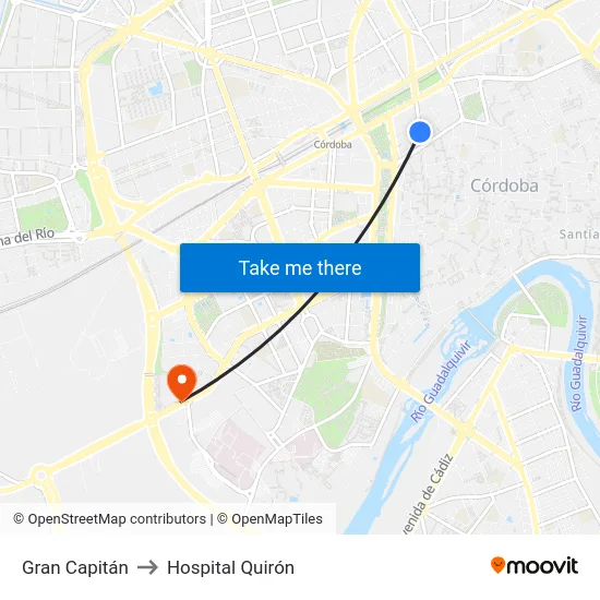 Gran Capitán to Hospital Quirón map
