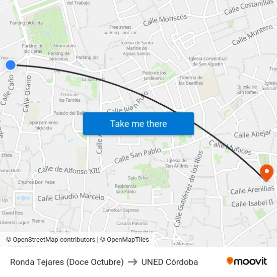 Ronda Tejares (Doce Octubre) to UNED Córdoba map