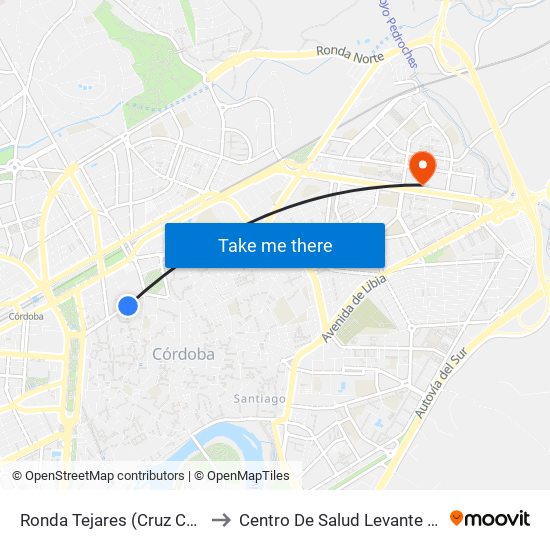 Ronda Tejares (Cruz Conde) to Centro De Salud Levante Norte map