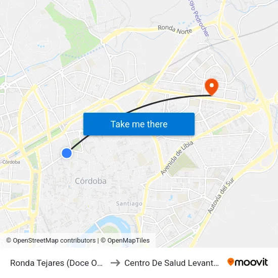 Ronda Tejares (Doce Octubre) to Centro De Salud Levante Norte map