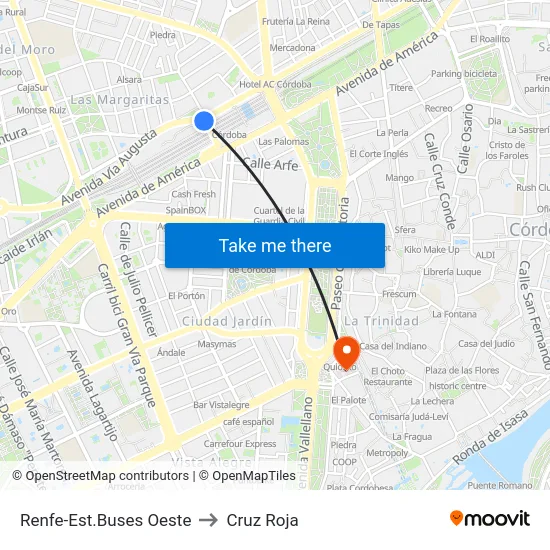 Renfe-Est.Buses Oeste to Cruz Roja map