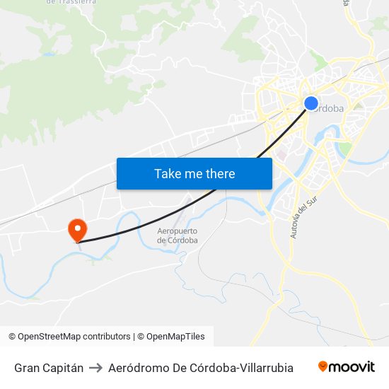 Gran Capitán to Aeródromo De Córdoba-Villarrubia map