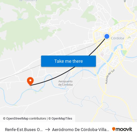 Renfe-Est.Buses Oeste to Aeródromo De Córdoba-Villarrubia map