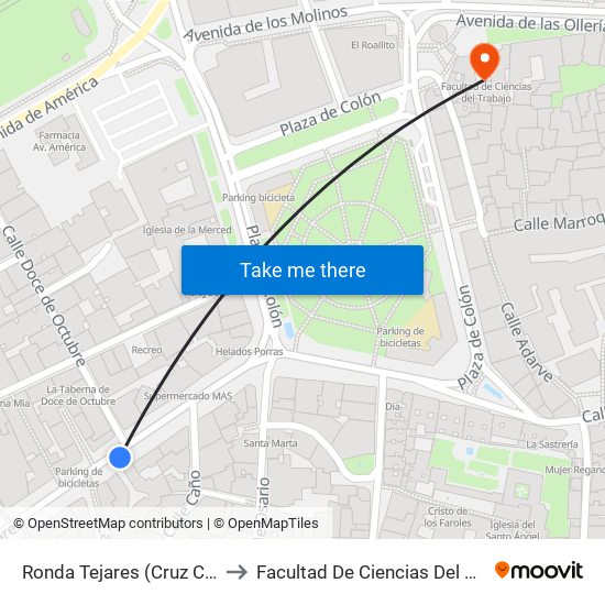 Ronda Tejares (Cruz Conde) to Facultad De Ciencias Del Trabajo map