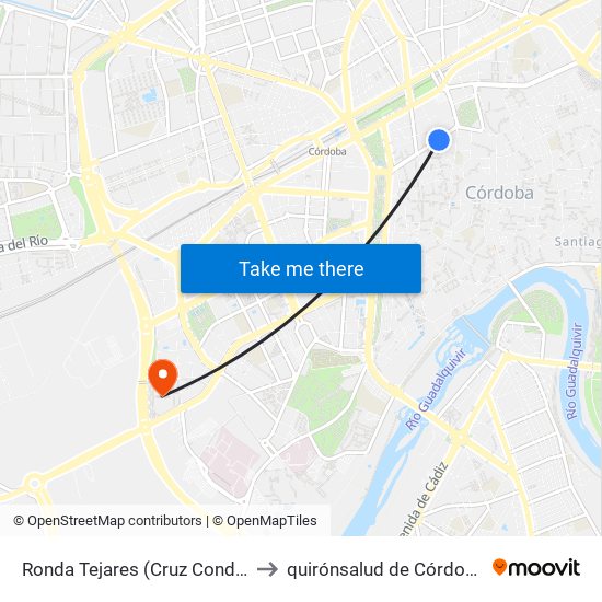 Ronda Tejares (Cruz Conde) to quirónsalud de Córdoba map