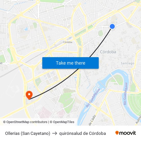 Ollerías (San Cayetano) to quirónsalud de Córdoba map