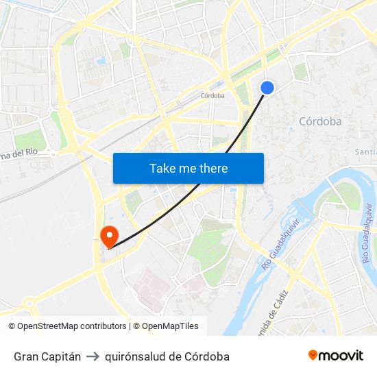 Gran Capitán to quirónsalud de Córdoba map