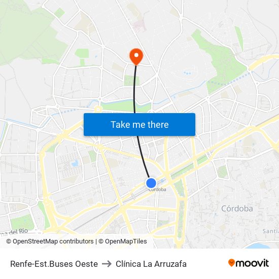 Renfe-Est.Buses Oeste to Clínica La Arruzafa map