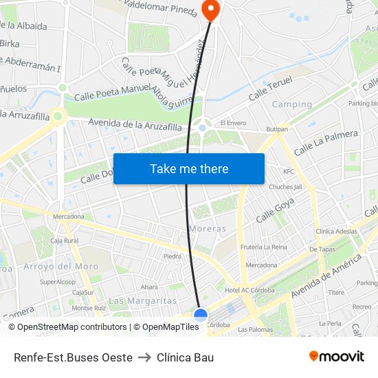 Renfe-Est.Buses Oeste to Clínica Bau map