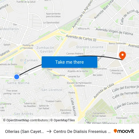 Ollerías (San Cayetano) to Centro De Dialisis Fresenius Pintor map