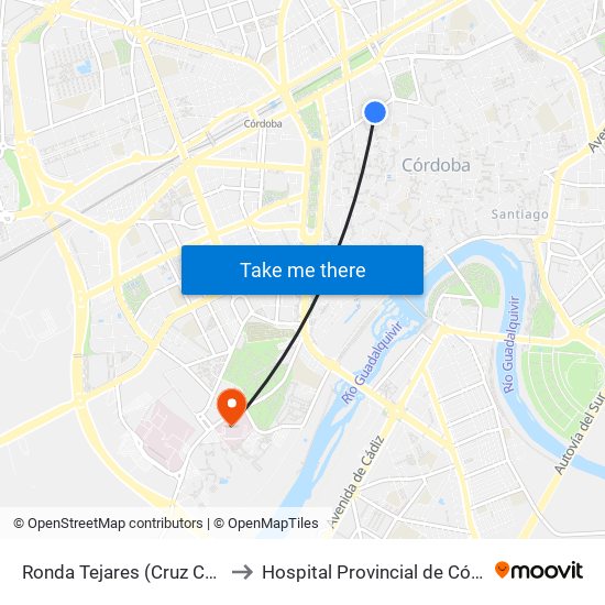 Ronda Tejares (Cruz Conde) to Hospital Provincial de Córdoba map