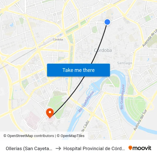 Ollerías (San Cayetano) to Hospital Provincial de Córdoba map