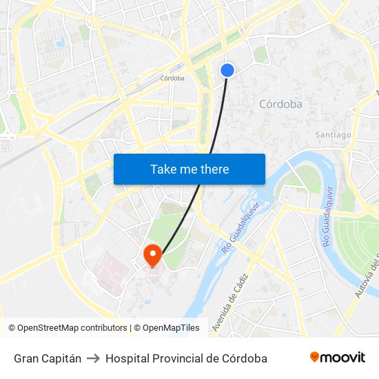 Gran Capitán to Hospital Provincial de Córdoba map