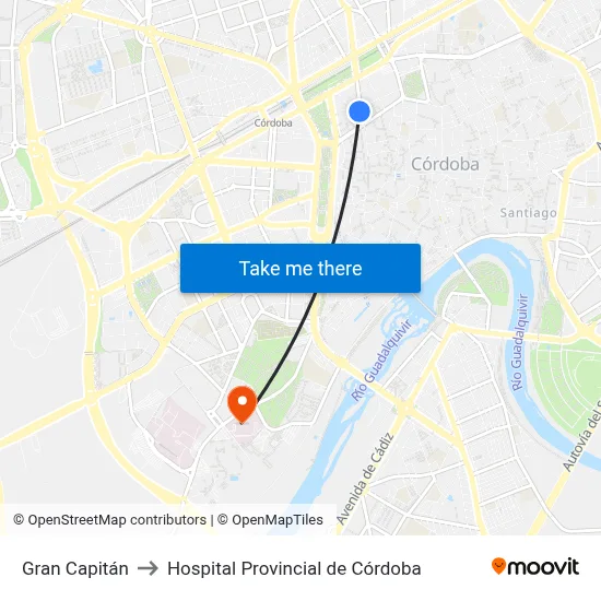 Gran Capitán to Hospital Provincial de Córdoba map