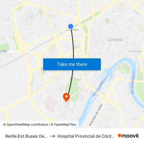 Renfe-Est.Buses Oeste to Hospital Provincial de Córdoba map
