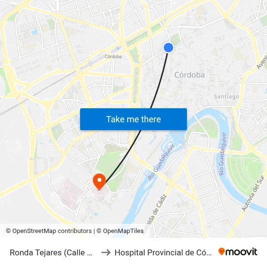 Ronda Tejares (Calle Caño) to Hospital Provincial de Córdoba map