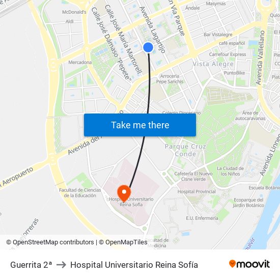 Guerrita 2ª to Hospital Universitario Reina Sofía map