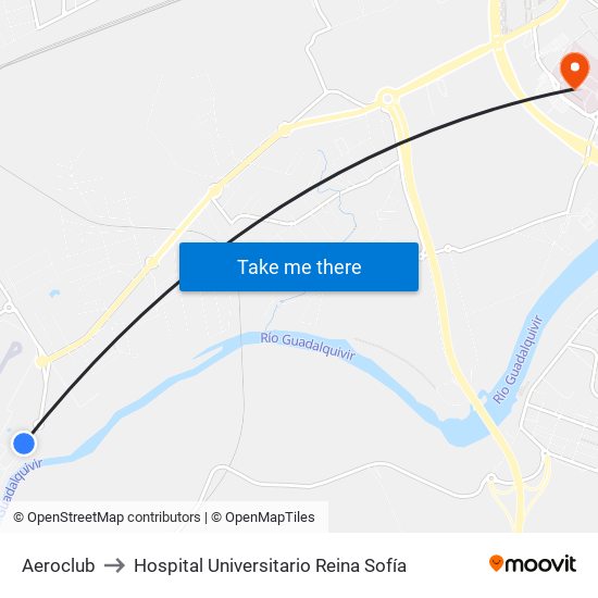 Aeroclub to Hospital Universitario Reina Sofía map