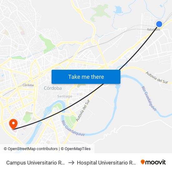 Campus Universitario Rabanales to Hospital Universitario Reina Sofía map