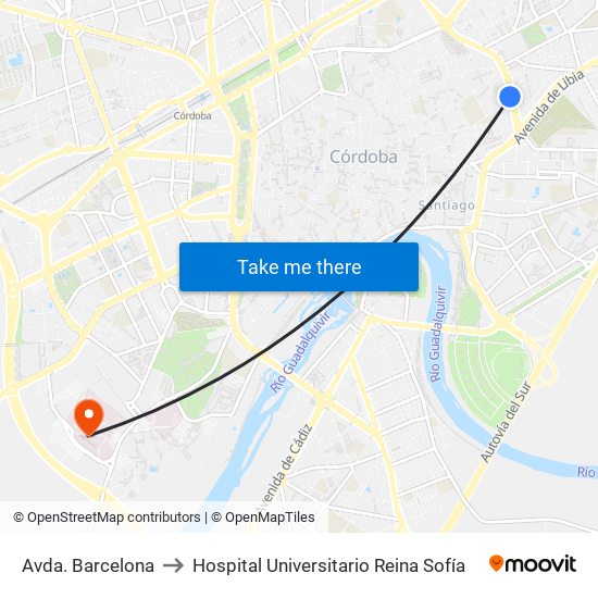 Avda. Barcelona to Hospital Universitario Reina Sofía map