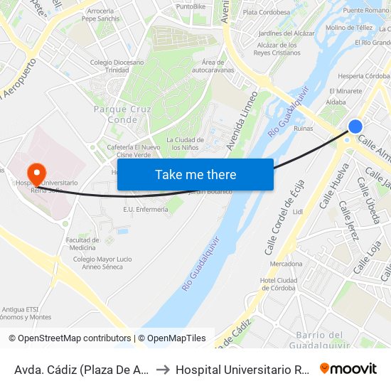 Avda. Cádiz (Plaza De Andalucía) to Hospital Universitario Reina Sofía map
