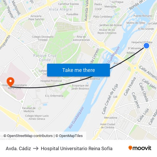 Avda. Cádiz to Hospital Universitario Reina Sofía map