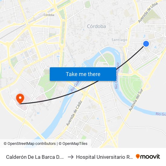 Calderón De La Barca D.C.Sanitaria to Hospital Universitario Reina Sofía map