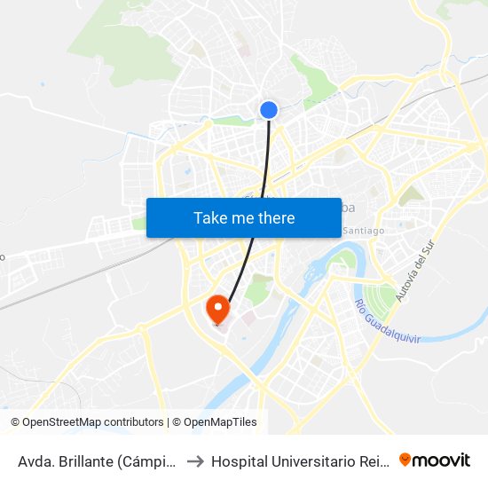 Avda. Brillante (Cámping) D.C. to Hospital Universitario Reina Sofía map