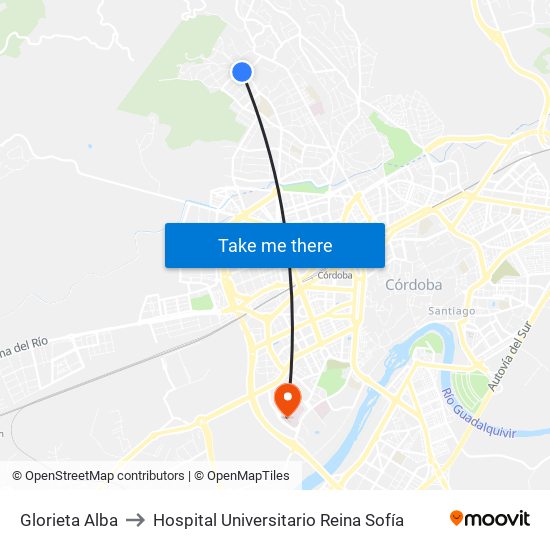 Glorieta Alba to Hospital Universitario Reina Sofía map