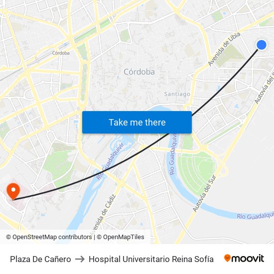 Plaza De Cañero to Hospital Universitario Reina Sofía map