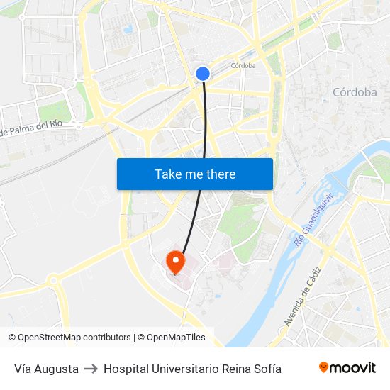 Vía Augusta to Hospital Universitario Reina Sofía map