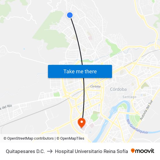 Quitapesares D.C. to Hospital Universitario Reina Sofía map