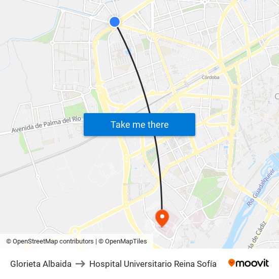 Glorieta Albaida to Hospital Universitario Reina Sofía map