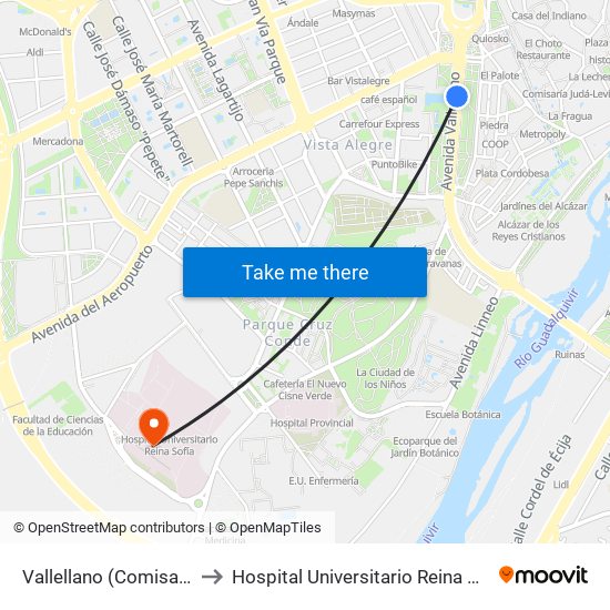 Vallellano (Comisaría) to Hospital Universitario Reina Sofía map