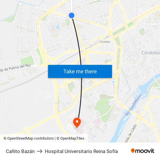 Cañito Bazán to Hospital Universitario Reina Sofía map