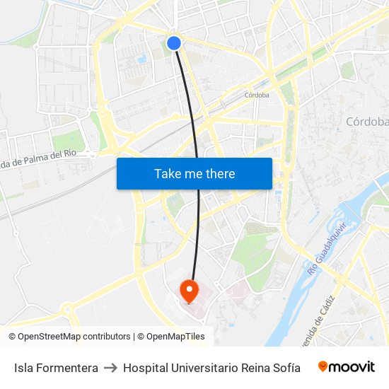 Isla Formentera to Hospital Universitario Reina Sofía map