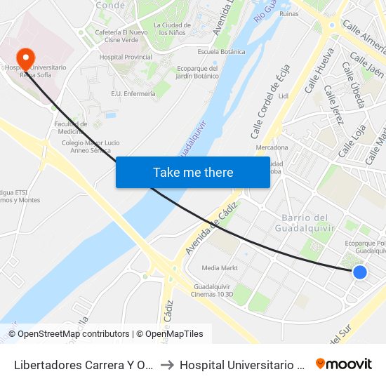 Libertadores Carrera Y O´Higgins 2ª to Hospital Universitario Reina Sofía map