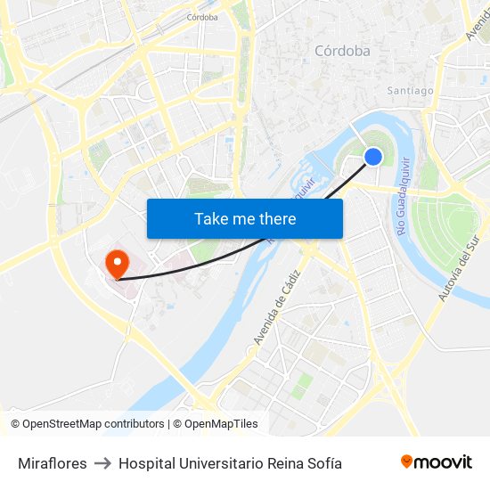 Miraflores to Hospital Universitario Reina Sofía map